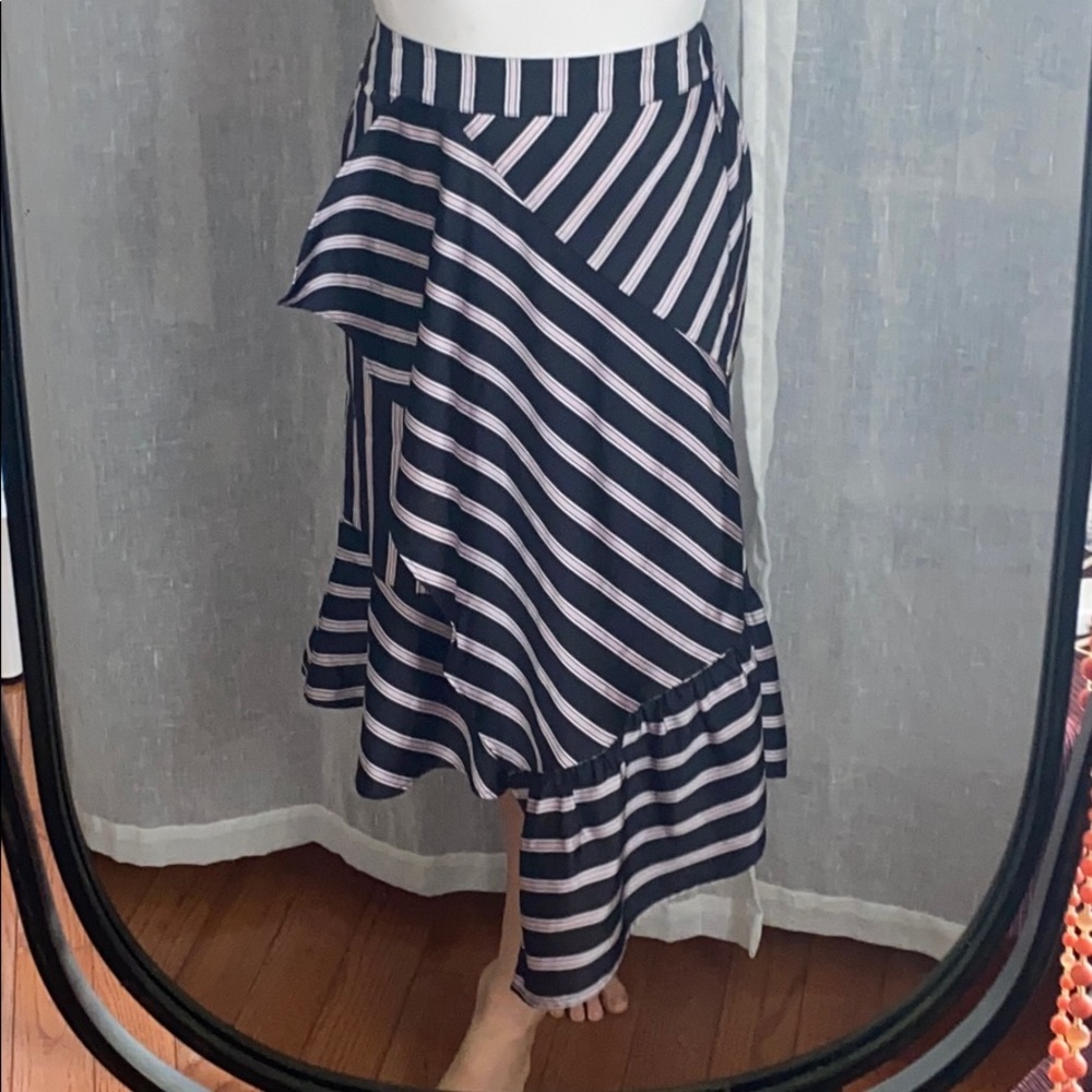 Silky striped asymmetrical skirt